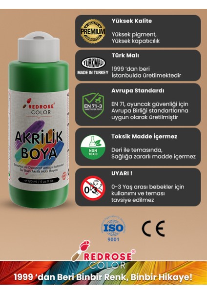 Red Rose Yeşil Akrilik Boya 120 ml Sanatsal, Dekoratif, Hobi Amaçlı, Canlı Renkler