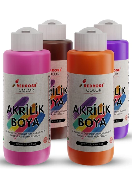 Red Rose Ara Renkler Akrilik Boya 4'lü Set 4X120 ml Dekoratif, Hobi Amaçlı, Sanatsal, Canlı Renkler