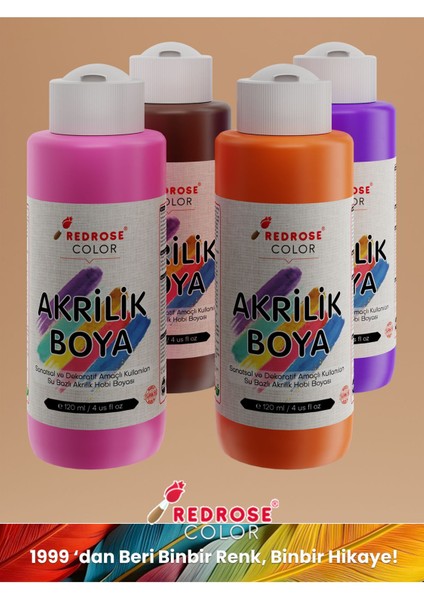 Red Rose Ara Renkler Akrilik Boya 4'lü Set 4X120 ml Dekoratif, Hobi Amaçlı, Sanatsal, Canlı Renkler