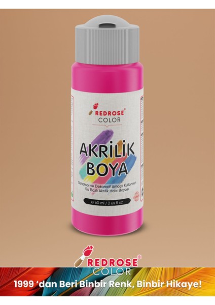 Red Rose Fuşya Akrilik Boya 60 ml Sanatsal, Dekoratif, Hobi Amaçlı, Canlı Renkler