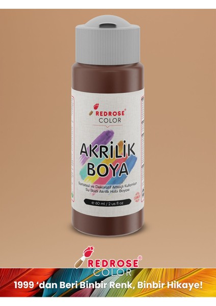 Kahverengi Akrilik Boya 60 ml Sanatsal, Dekoratif, Hobi Amaçlı, Canlı Renkler