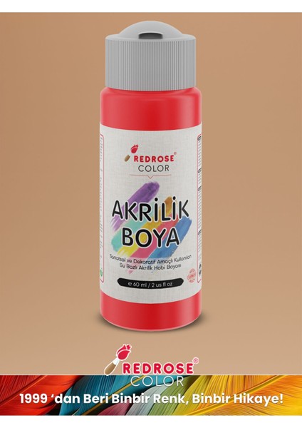 Red Rose Kırmızı Akrilik Boya 60 ml Sanatsal, Dekoratif, Hobi Amaçlı, Canlı Renkler