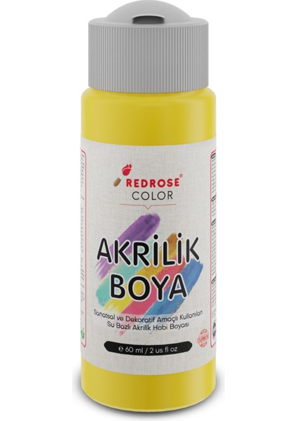 Sarı Akrilik Boya 60 ml Sanatsal, Dekoratif, Hobi Amaçlı, Canlı Renkler