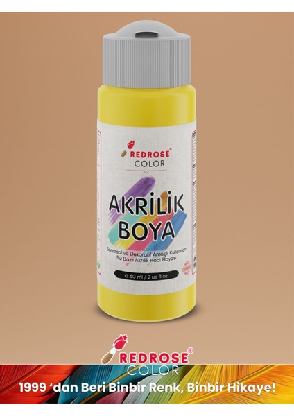 Sarı Akrilik Boya 60 ml Sanatsal, Dekoratif, Hobi Amaçlı, Canlı Renkler