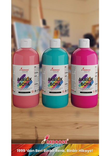 Pembe-Turkuaz-Fuşya Akrilik Boya 3'lü Set 3X500 gr Dekoratif, Hobi Amaçlı, Sanatsal, Canlı Renkler fiyatları