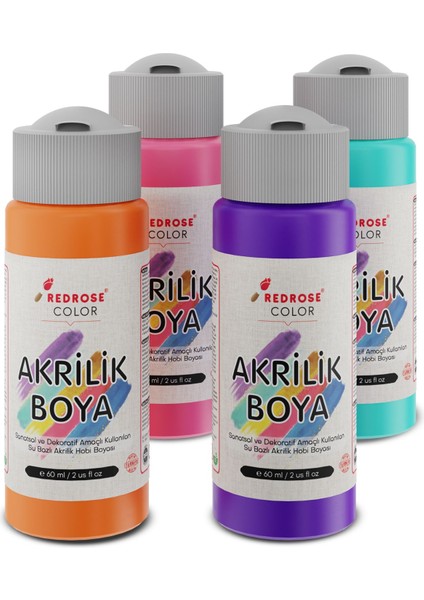 Ara Renkler Akrilik Boya 4'lü Set 4X60 ml Dekoratif, Hobi Amaçlı, Sanatsal, Canlı Renkler