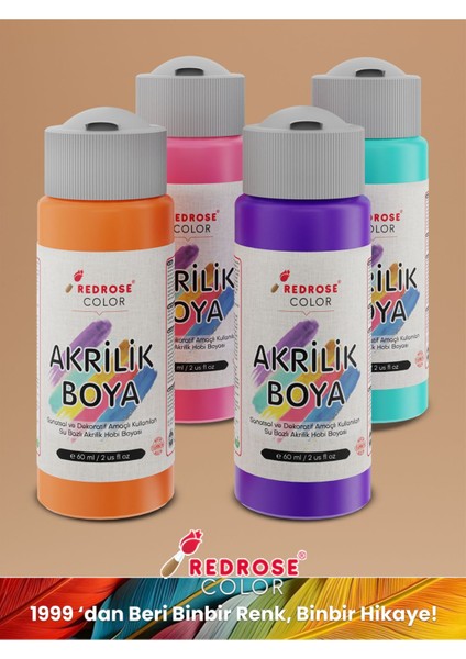 Ara Renkler Akrilik Boya 4'lü Set 4X60 ml Dekoratif, Hobi Amaçlı, Sanatsal, Canlı Renkler