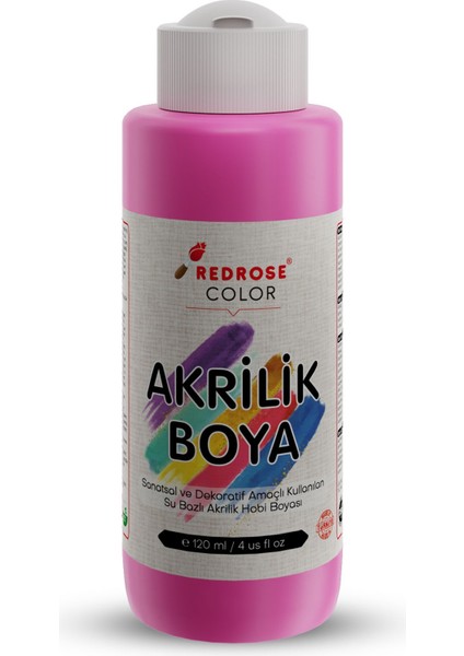 Pembe Akrilik Boya 120 ml Sanatsal, Dekoratif, Hobi Amaçlı, Canlı Renkler