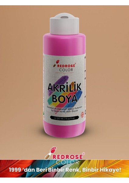 Pembe Akrilik Boya 120 ml Sanatsal, Dekoratif, Hobi Amaçlı, Canlı Renkler