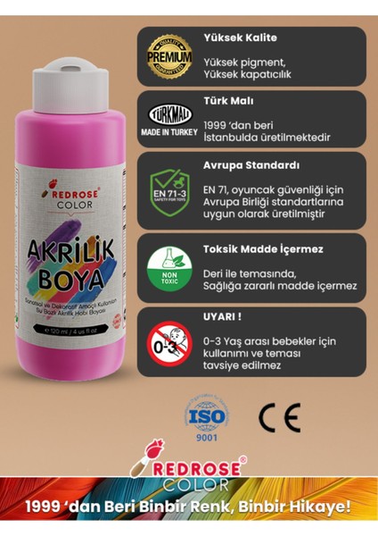 Pembe Akrilik Boya 120 ml Sanatsal, Dekoratif, Hobi Amaçlı, Canlı Renkler