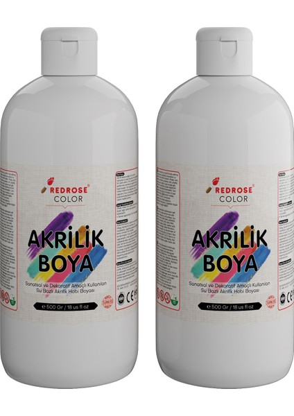 Beyaz Akrilik Boya 2'li Set 2X500 gr Dekoratif, Hobi Amaçlı, Sanatsal, Canlı Renkler