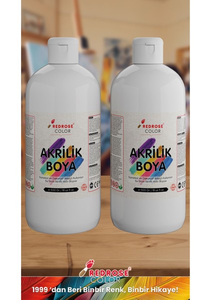 Beyaz Akrilik Boya 2'li Set 2X500 gr Dekoratif, Hobi Amaçlı, Sanatsal, Canlı Renkler