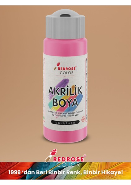Pembe Akrilik Boya 60 ml Sanatsal, Dekoratif, Hobi Amaçlı, Canlı Renkler