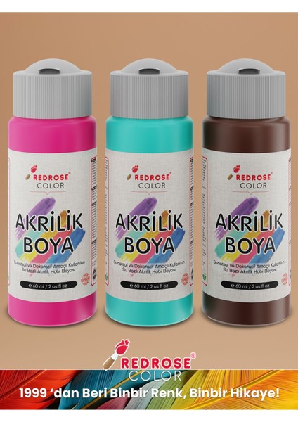 Fuşya-Turkuaz-Kahverengi Akrilik Boya 3'lü Set 3X60 ml Dekoratif, Hobi Amaçlı, Sanatsal fiyatları