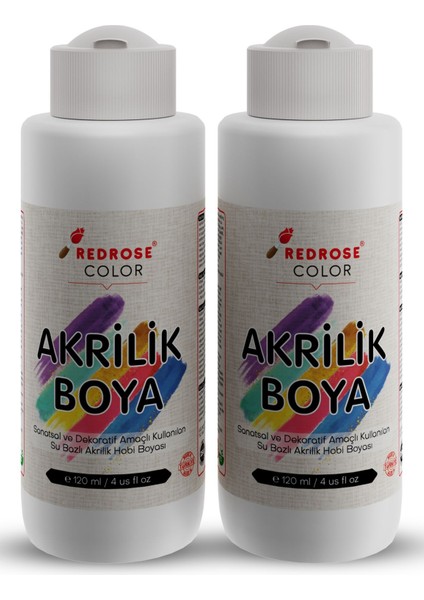 Red Rose Beyaz Akrilik Boya 2'li Set 2X120 ml Dekoratif, Hobi Amaçlı, Sanatsal, Canlı Renkler