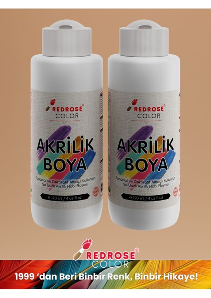 Red Rose Beyaz Akrilik Boya 2'li Set 2X120 ml Dekoratif, Hobi Amaçlı, Sanatsal, Canlı Renkler