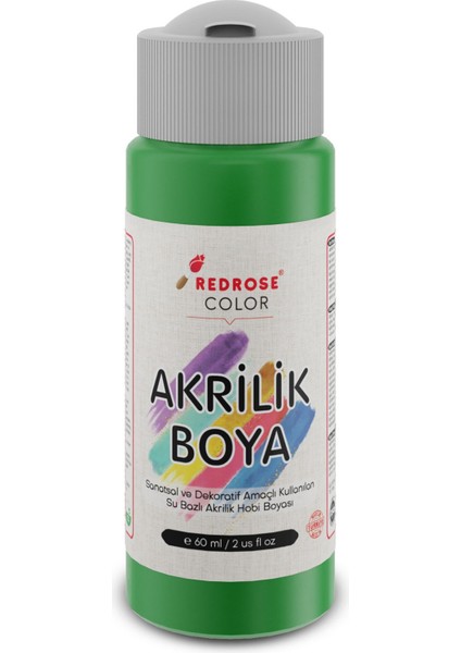 Red Rose Yeşil Akrilik Boya 60 ml Sanatsal, Dekoratif, Hobi Amaçlı, Canlı Renkler