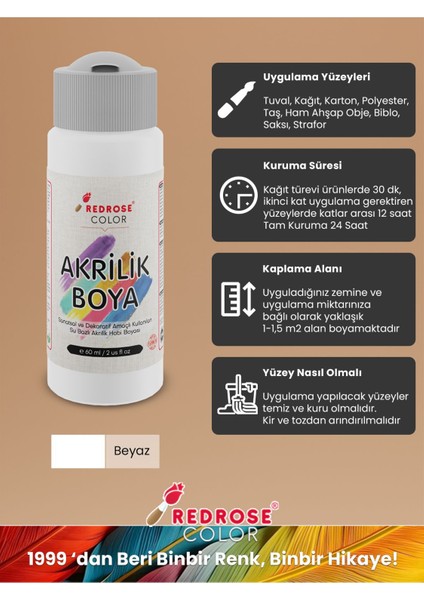 Ana Renkler Akrilik Boya 4'lü Set 4X60 ml Dekoratif, Hobi Amaçlı, Sanatsal, Canlı Renkler