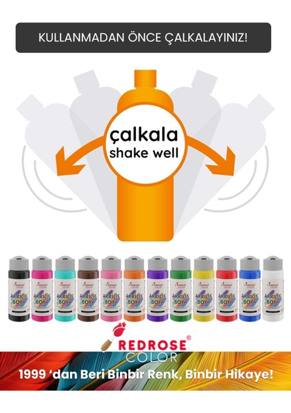 Ana Renkler Akrilik Boya 4'lü Set 4X60 ml Dekoratif, Hobi Amaçlı, Sanatsal, Canlı Renkler