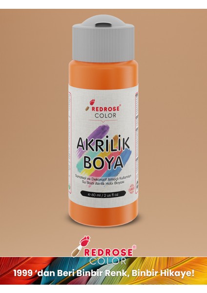 Red Rose Turuncu Akrilik Boya 60 ml Sanatsal, Dekoratif, Hobi Amaçlı, Canlı Renkler