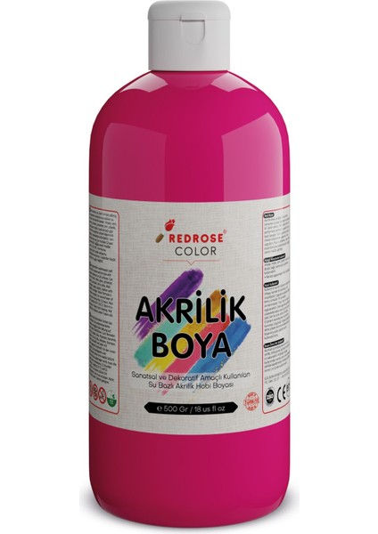 Red Rose Fuşya Akrilik Boya 500 gr Sanatsal, Dekoratif, Hobi Amaçlı, Canlı Renkler