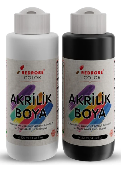 Red Rose Beyaz-Siyah Akrilik Boya 2'li Set 2X120 ml Dekoratif, Hobi Amaçlı, Sanatsal, Canlı Renkler