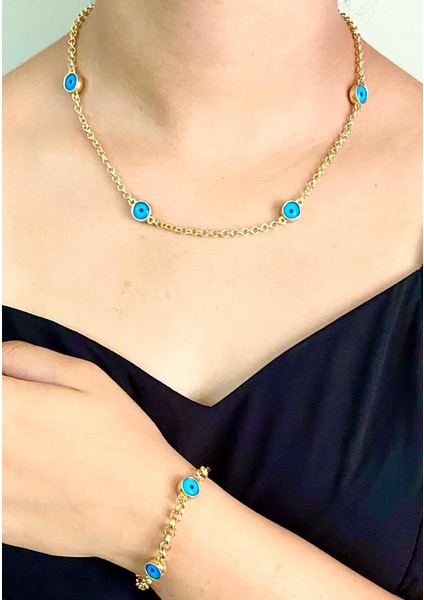 Spor Model Su Geçirmez Çelik Kadın Kol Saat+Nazarlıklı Set modelleri