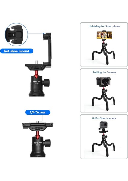 KT-660 + BD-50 Dslr , Aynasız Fotograf Makinesi ve Telefon Uyumlu Profesyonel Ahtapot Esnek Tripod