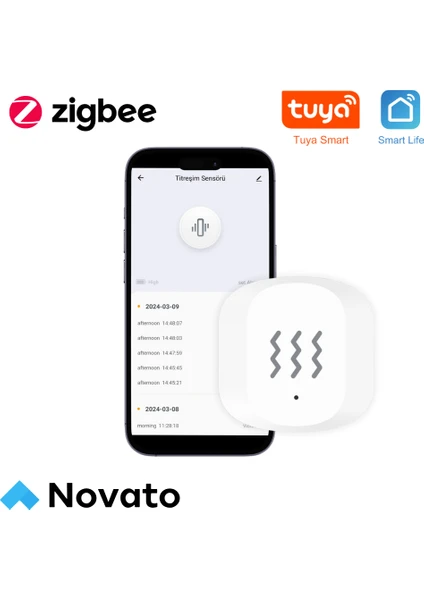 Zigbee Titreşim Sensörü ( Tuya, Smart Life, Home Assistant, Zigbee2MQTT Uyumlu ) Seviye Ayarlı, Titreşim, Eğim, Düşme Algılama