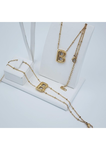 Çelik Gold Balon B Harfi Kombin-Kolye,bileklik Kombin