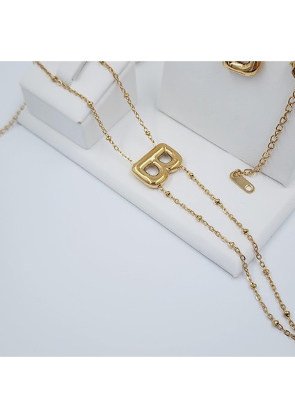 Çelik Gold Balon B Harfi Kombin-Kolye,bileklik Kombin modelleri