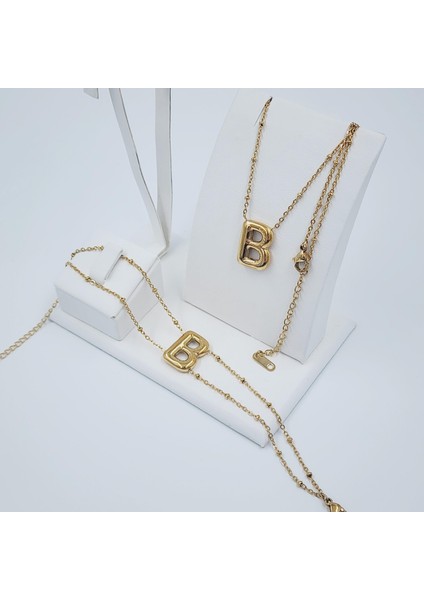 Çelik Gold Balon B Harfi Kombin-Kolye,bileklik Kombin fırsatları