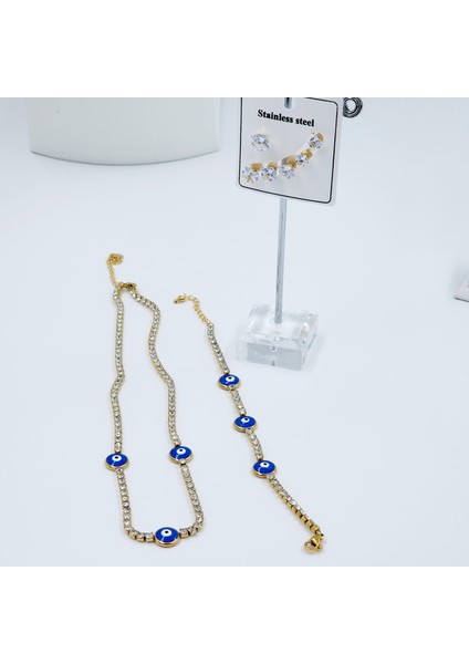 Çelik Gold Suyolu 3'lü Kombin-Kolye, Bileklik Küpe Kombin modelleri