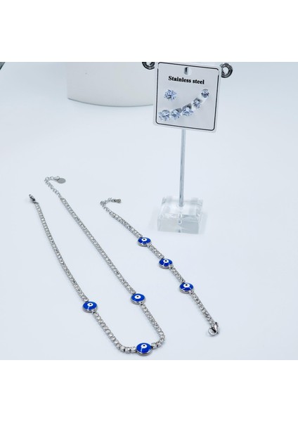 Çelik Silver Suyolu 3'lü Kombin-Kolye, Bileklik Küpe Kombin modelleri