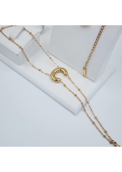 Çelik Gold Balon C Harfi Kombin-Kolye,bileklik Kombin fiyatları