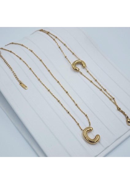 Çelik Gold Balon C Harfi Kombin-Kolye,bileklik Kombin modelleri