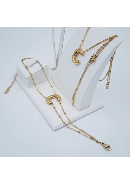 Çelik Gold Balon C Harfi Kombin-Kolye,bileklik Kombin indirimleri