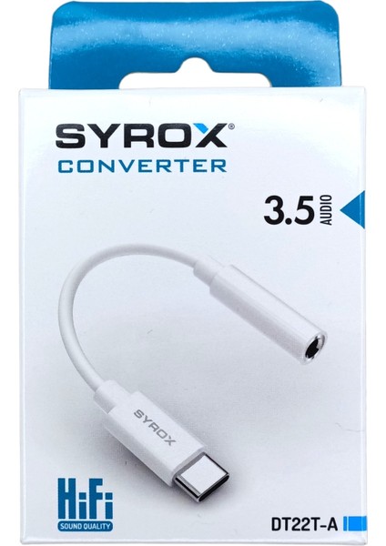 Syrox DT22T-A Mikrofon Desteğine Sahip Type-C'den 3,5mm Audio Ses Dönüştürücü Beyaz