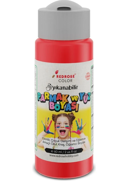 Red Rose Kırmızı Parmak Boyası 60ML Yıkanabilir, En-71 Sertifikalı, Toksik Içermez, Çocuk Okul Kreş Için