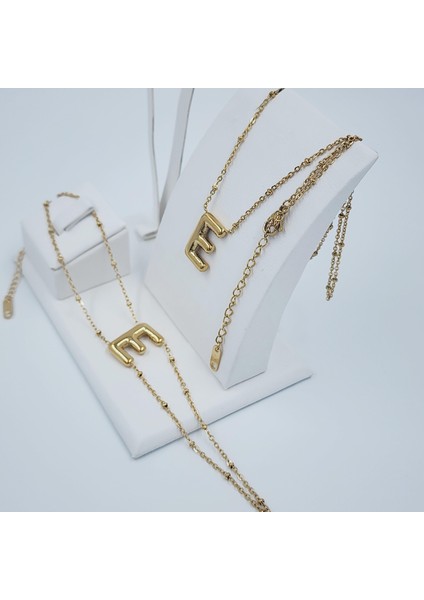 Çelik Gold Balon E Harfi Kombin-Kolye,bileklik Kombin fırsatları