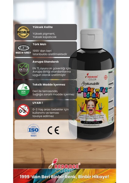Siyah Parmak Boyası 250GR Yıkanabilir, En-71 Sertifikalı, Toksik Içermez, Çocuk Okul Kreş Için fırsatları