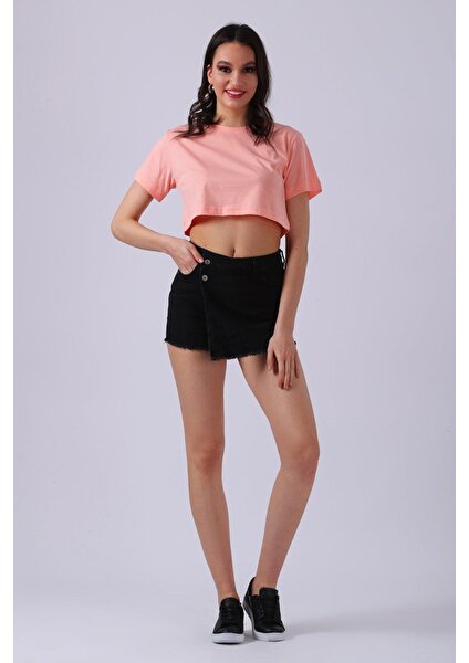 Sd Luxury Bisiklet Yaka Crop T-Shirt