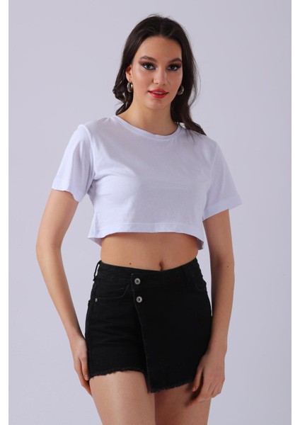 Sd Luxury Bisiklet Yaka Crop T-Shirt