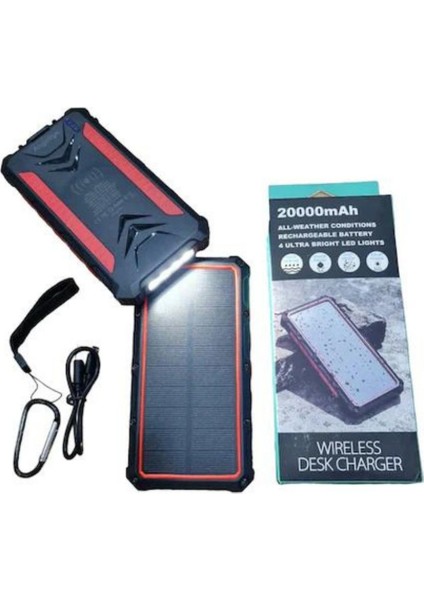 20000 Mah Solar Panelli Qi Wireless Powerbank + El Feneri