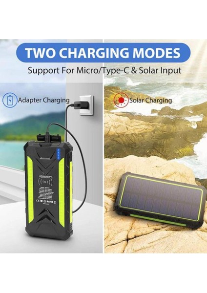 20000 Mah Solar Panelli Qi Wireless Powerbank + El Feneri