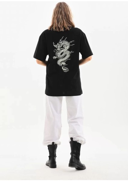 Unisex Baskılı Oversize T-Shirt - Siyah