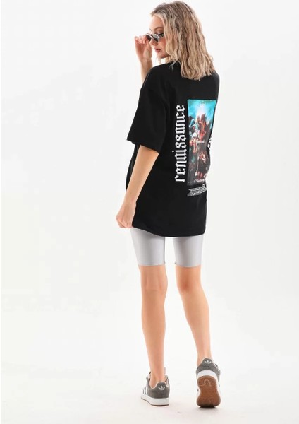 Unisex Baskılı Oversize T-Shirt - Siyah