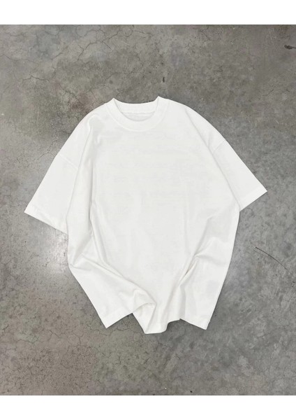 Unisex Basic Bisiklet Yaka Oversize T-Shirt - Beyaz