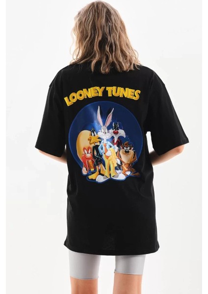 Unisex Baskılı Oversize T-Shirt - Siyah