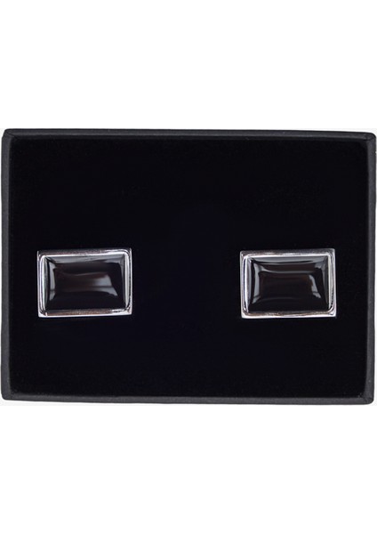 ALTINYILDIZ CLASSICS Erkek Antrasit-Gri Özel Hediye Kutulu Metal Kol Düğmesi